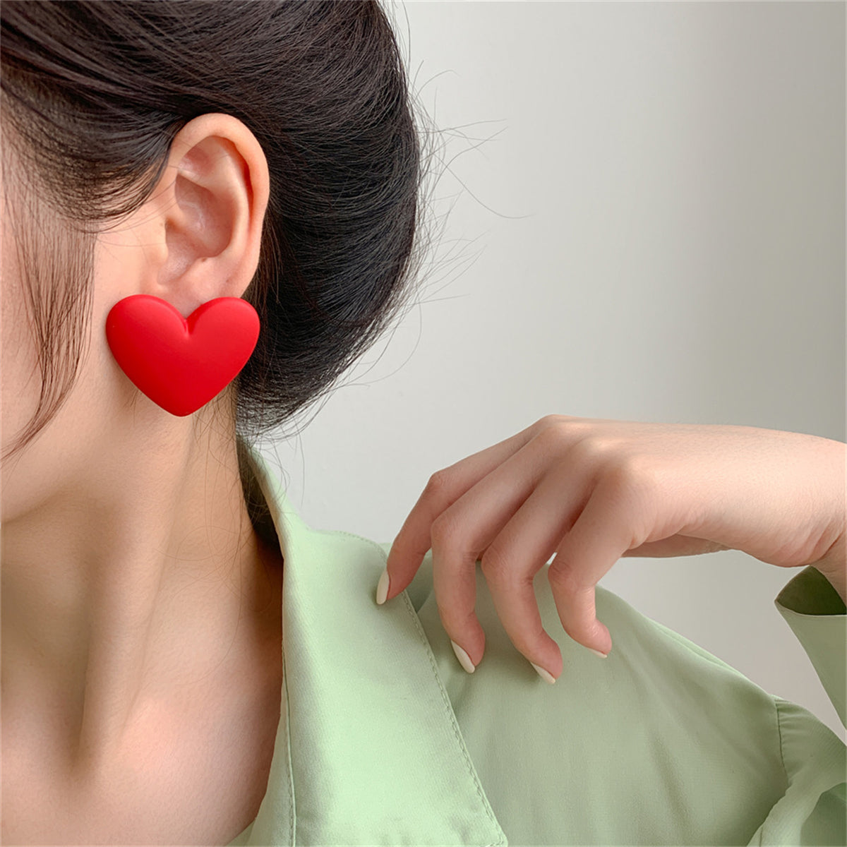 Red Acrylic & Silver-Plated Heart Stud Earrings