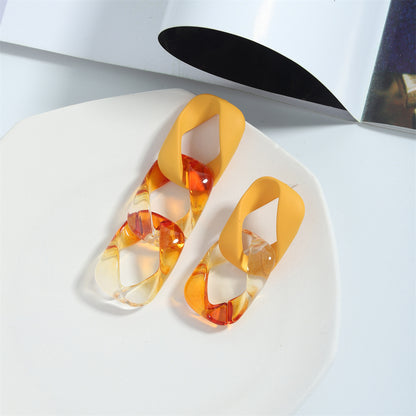Yellow and Orange Mismatch Chain Drop Earrings, drop earrings for women, elegant gift for her, detail close-up