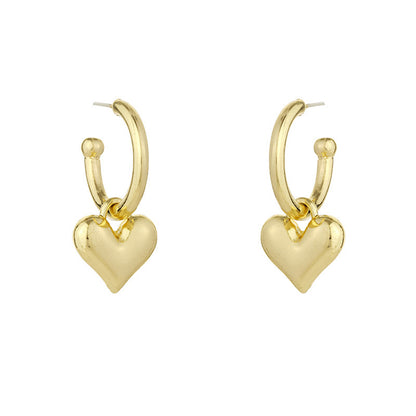 18K Gold-Plated Heart Huggie Earrings, gold huggie earrings, vintage-inspired design, lifestyle look
