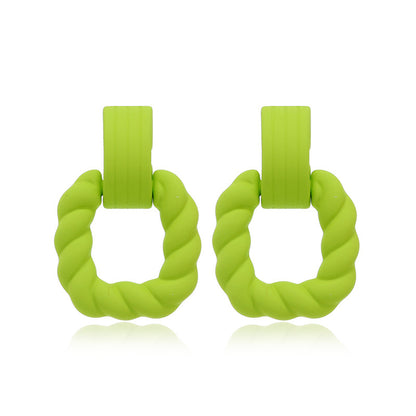 Green Resin and Silver-Plated Twine Square Drop Earrings, silver drop earrings for women, everyday style, detail close-up