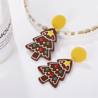 Yellow and 18K Gold-Plated Tree Cookie Drop Earrings, gold drop earrings for women, dainty minimalist design, detail close-up