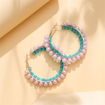 Blue Acrylic and Pearl 18K Gold-Plated Hoop Earrings, vintage-inspired design, lifestyle look