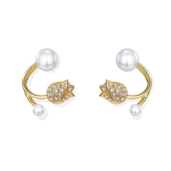 Pearl & Cubic Zirconia Rose Ear Jackets