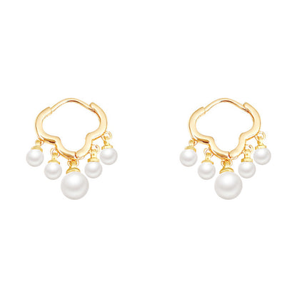 Pearl and 18K Gold-Plated Cloud Tassel Drop Earrings, gold drop earrings for women, vintage-inspired design, side view