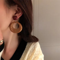 Brown Resin & 18K Gold-Plated Circular Drop Earrings