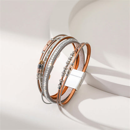 Gray Polystyrene and Silver-Plated Cubic Zirconia-Accent Leaves Layered Bracelet, silver bracelet for women, front view