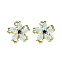 White Opal & Cubic Zirconia Flower Stud Earrings