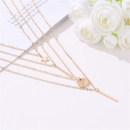 18K Gold-Plated Disc Bar Layered Pendant Necklace, gold pendant necklace for women, dainty minimalist design, styled look