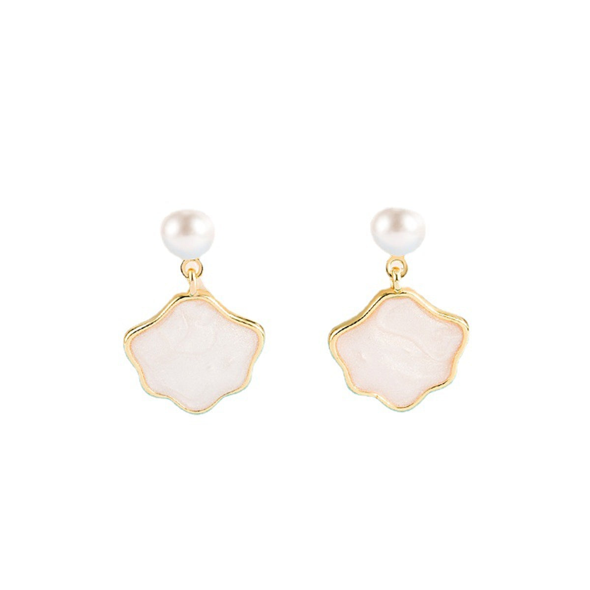 Pearl and Shell 18K Gold-Plated Cloud Drop Earrings, gold drop earrings for women, botanical inspired, front view