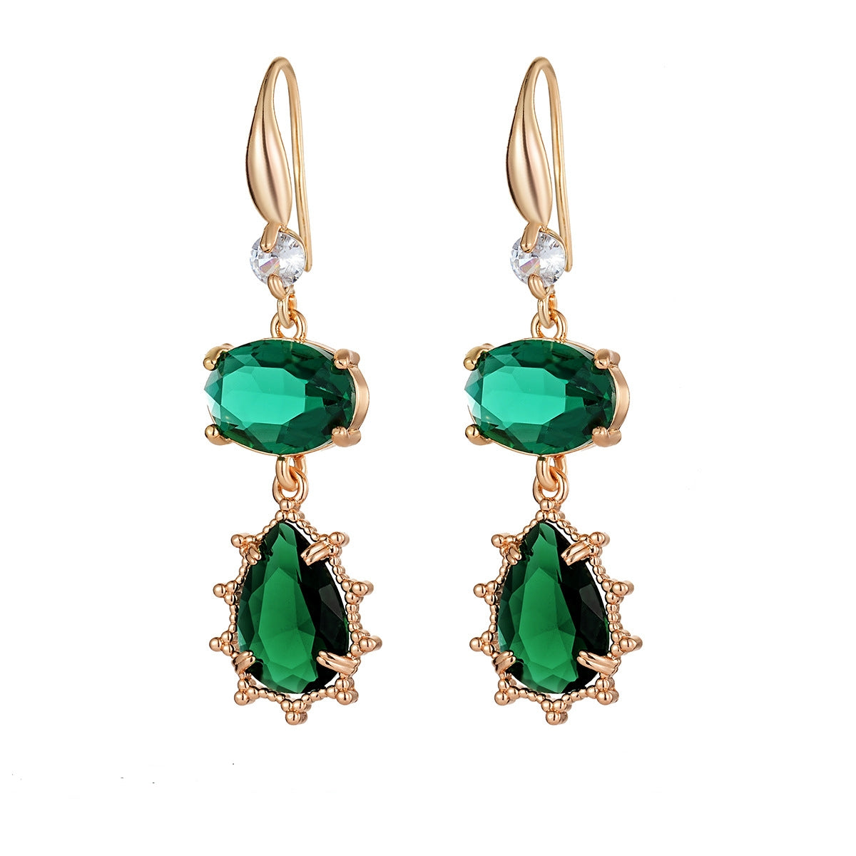 Emerald Crystal & Cubic Zirconia Goldtone Tiered Oval Pear Hook Earrings - Street Region