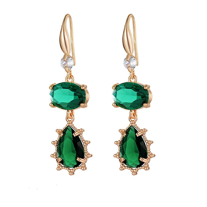 Emerald Crystal & Cubic Zirconia Goldtone Tiered Oval Pear Hook Earrings - Street Region