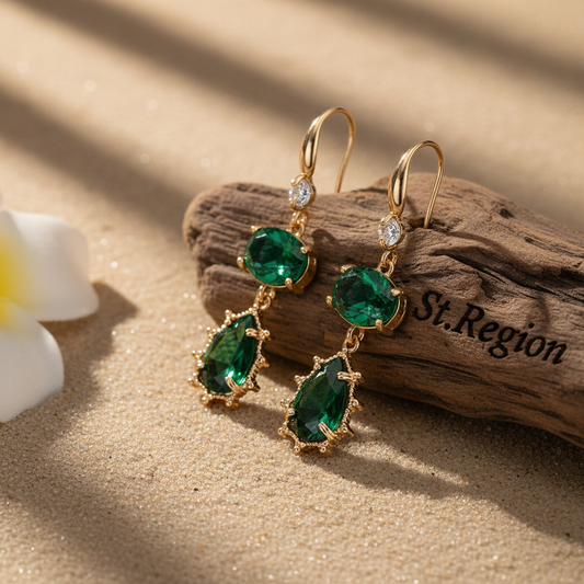 Emerald Crystal & Cubic Zirconia Goldtone Tiered Oval Pear Hook Earrings - Street Region