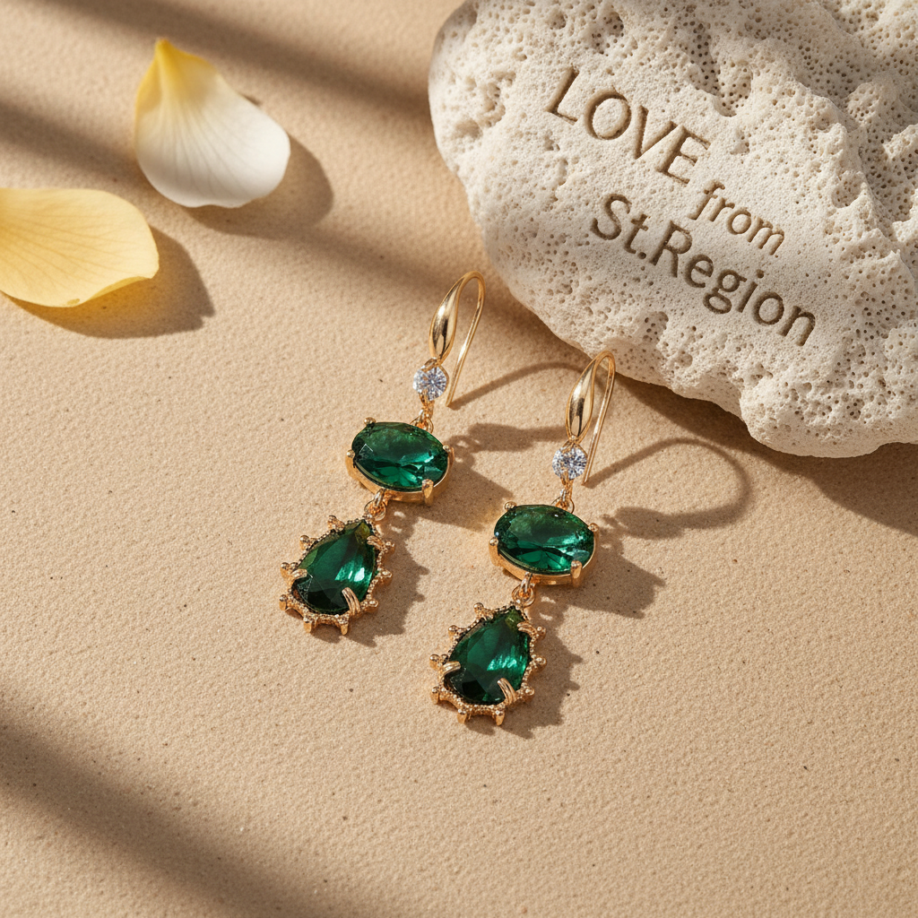 Emerald Crystal & Cubic Zirconia Goldtone Tiered Oval Pear Hook Earrings - Street Region