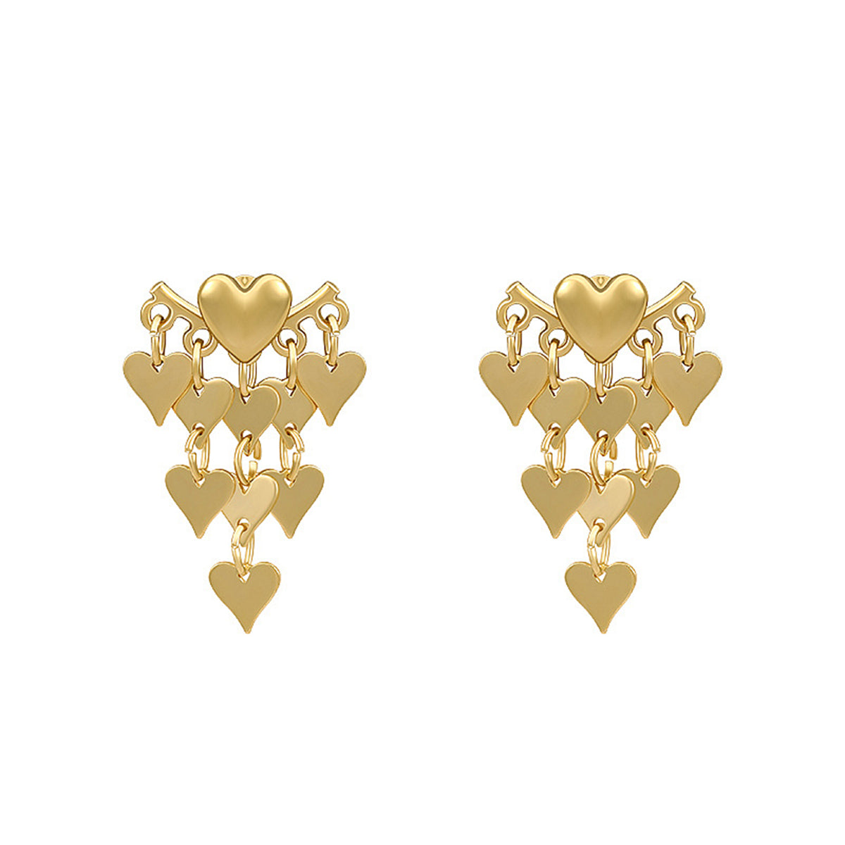 18K Gold-Plated Heart Tassel Ear Jackets, gold drop earrings for women, everyday style, front view