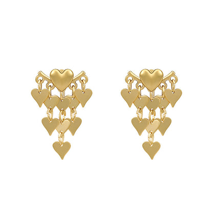 18K Gold-Plated Heart Tassel Ear Jackets, gold drop earrings for women, everyday style, front view