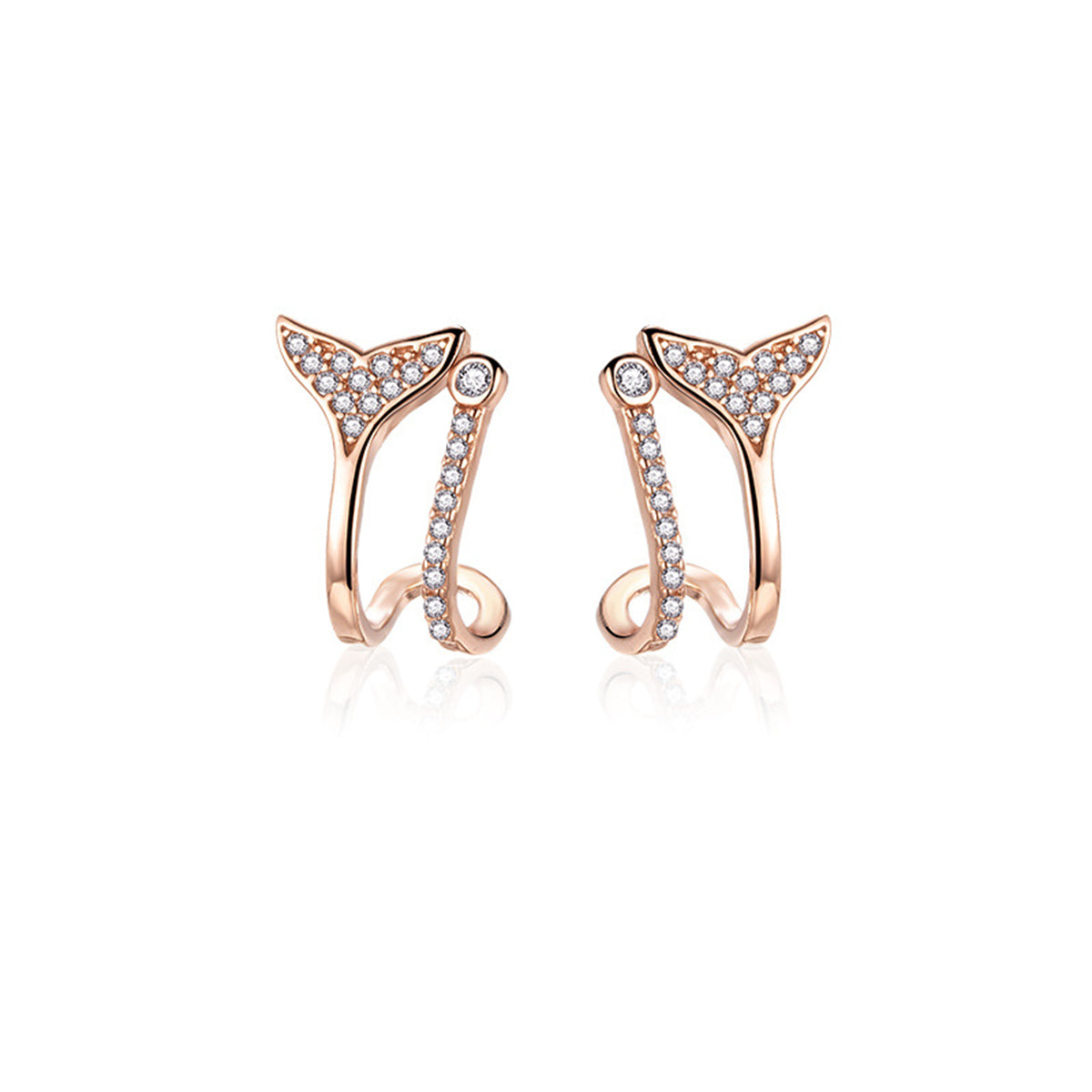 Cubic Zirconia and 18K Gold-Plated Fishtail Stud Earrings, gold stud earrings for women, everyday style, side view