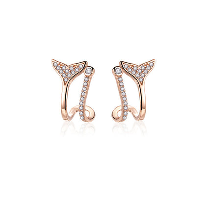 Cubic Zirconia and 18K Gold-Plated Fishtail Stud Earrings, gold stud earrings for women, everyday style, side view
