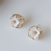 Cubic Zirconia & Pearl Flower Stud Earrings