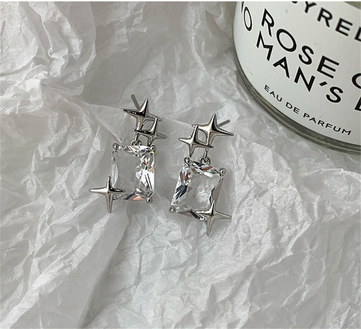Crystal & Silver-Plated Star Cluster Drop Earrings