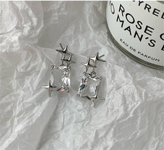 Crystal & Silver-Plated Star Cluster Drop Earrings