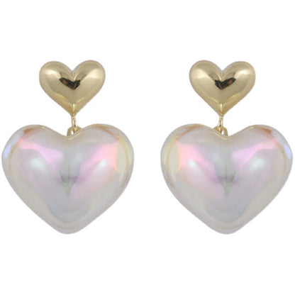 Pearl and 18K Gold-Plated Heart Drop Earrings, gold drop earrings for women, dainty minimalist design, styled look