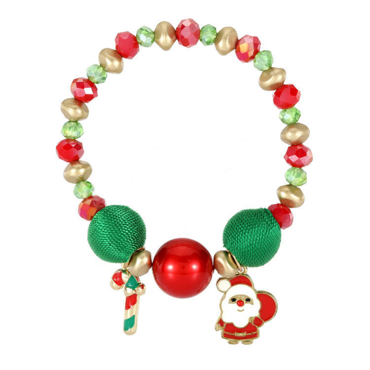Festive 18K gold-plated bracelet featuring Santa Claus and a Christmas tree charm, perfect for holiday celebrations.