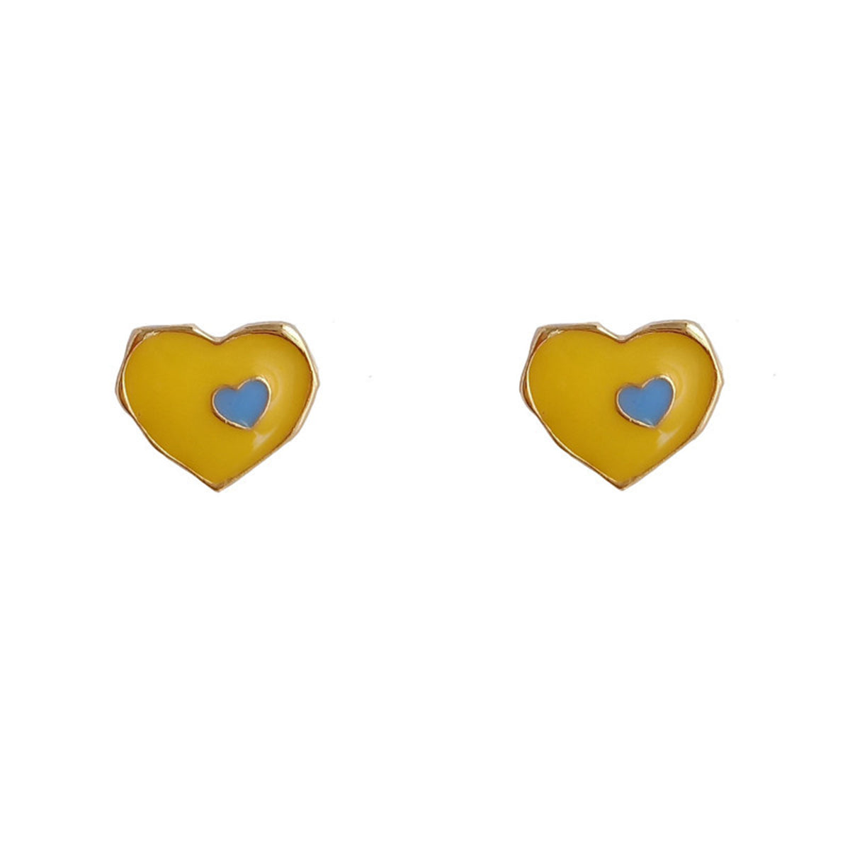 Orange Enamel & 18K Gold-Plated Heart Stud Earrings