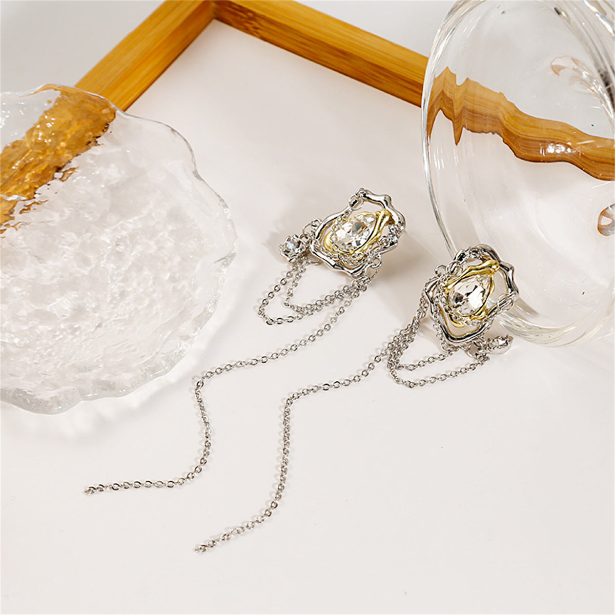 Cubic Zirconia and Crystal Abstract Chain Drop Earrings, drop earrings for women, elegant gift for her, lifestyle look