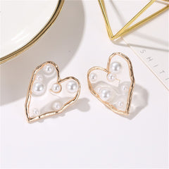 Pearl & Resin 18K Gold-Plated Heart Stud Earrings