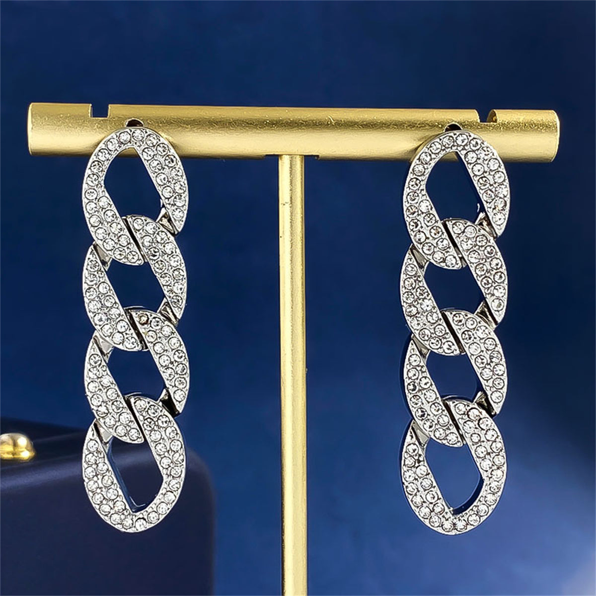 Cubic Zirconia and Silver-Plated Cable Chain Drop Earrings, silver drop earrings for women, everyday style, side view
