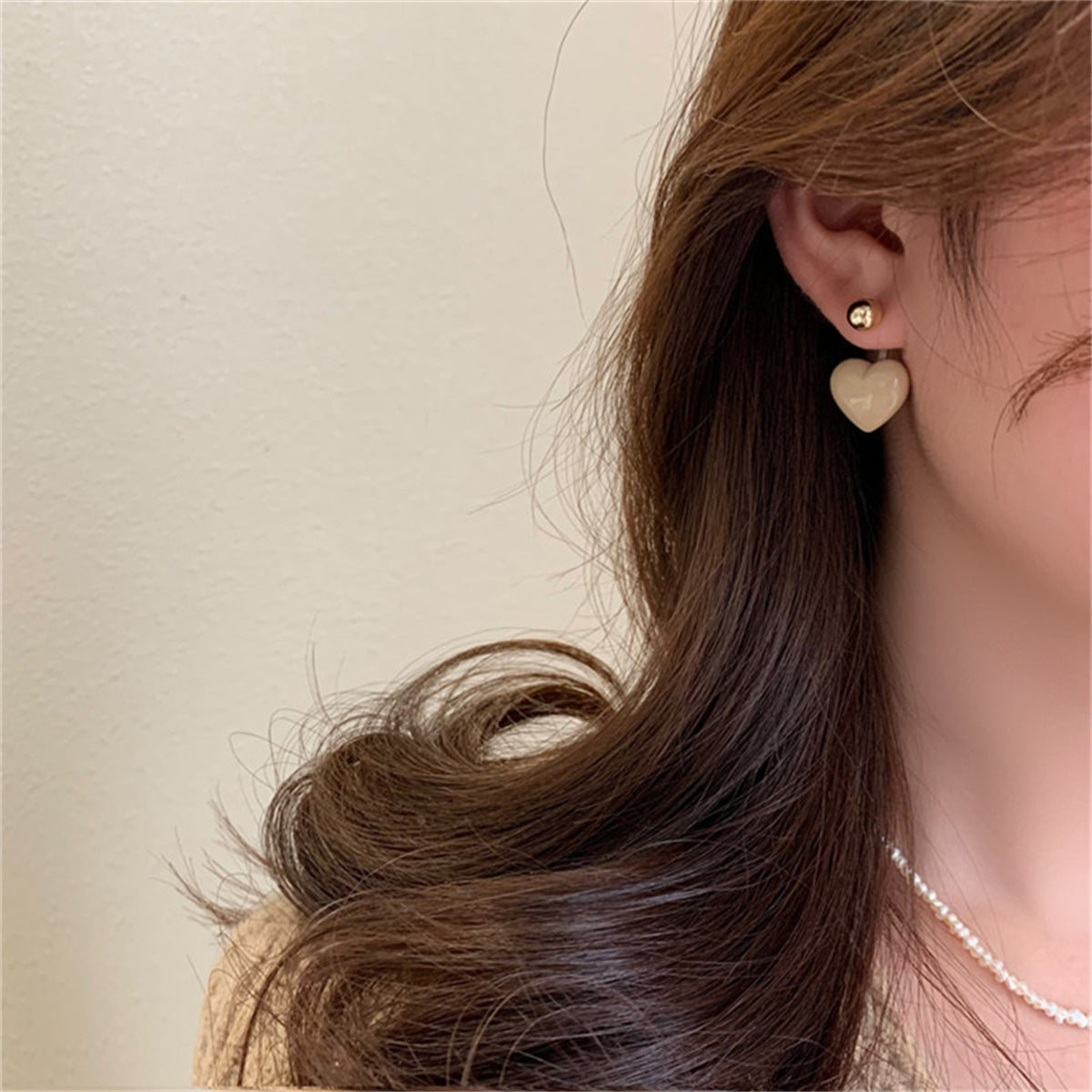 Gray Enamel & 18K Gold-Plated Heart Ear Jackets