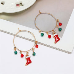 Red Acrylic & Enamel 18K Gold-Plated Boot Hoop Earring