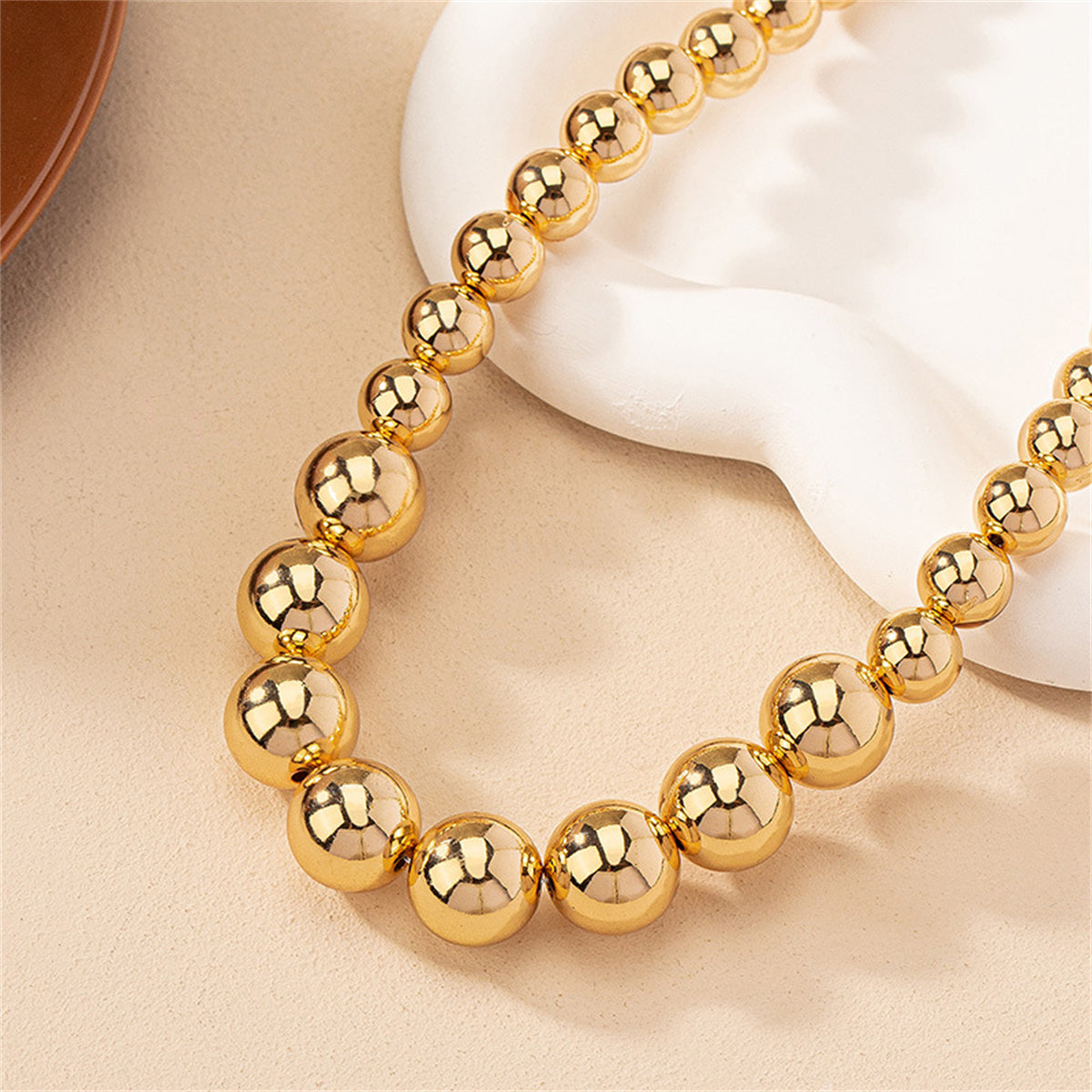18K Gold-Plated Bead Statement Necklace, gold pendant necklace for women, botanical inspired, detail close-up