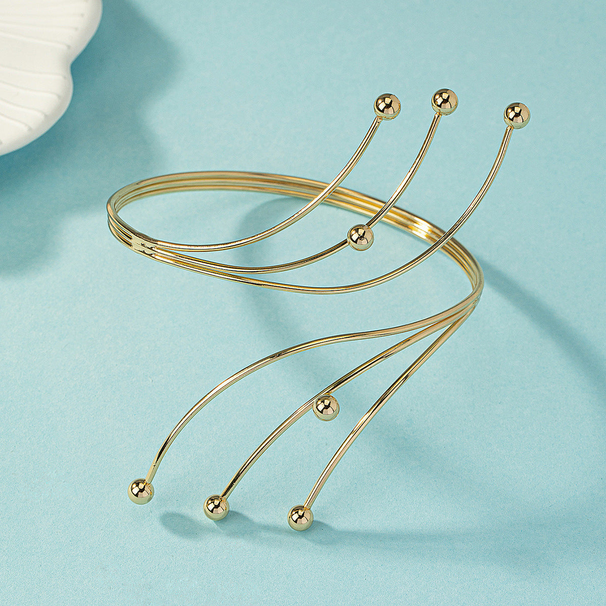 18K Gold-Plated Beaded Bypass Arm Cuff, dainty minimalist design, lifestyle look