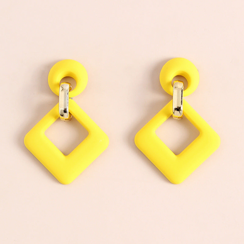 Yellow Enamel & 18K Gold-Plated Open Rhombus Drop Earrings