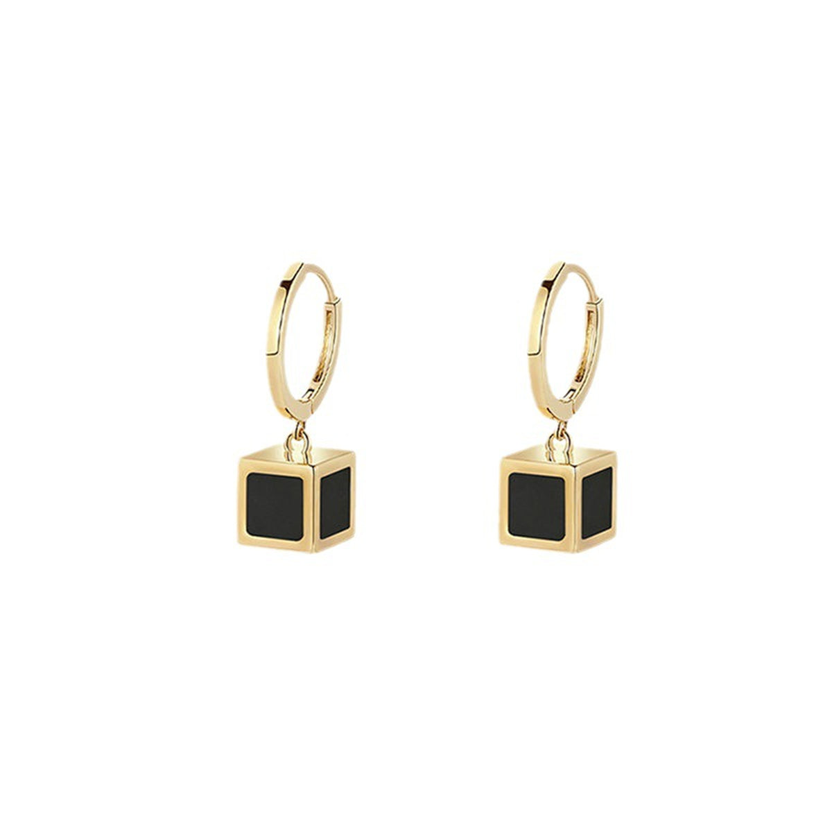 Black Acrylic and 18K Gold-Plated Cube Huggie Earrings, gold huggie earrings, elegant gift for her, side view