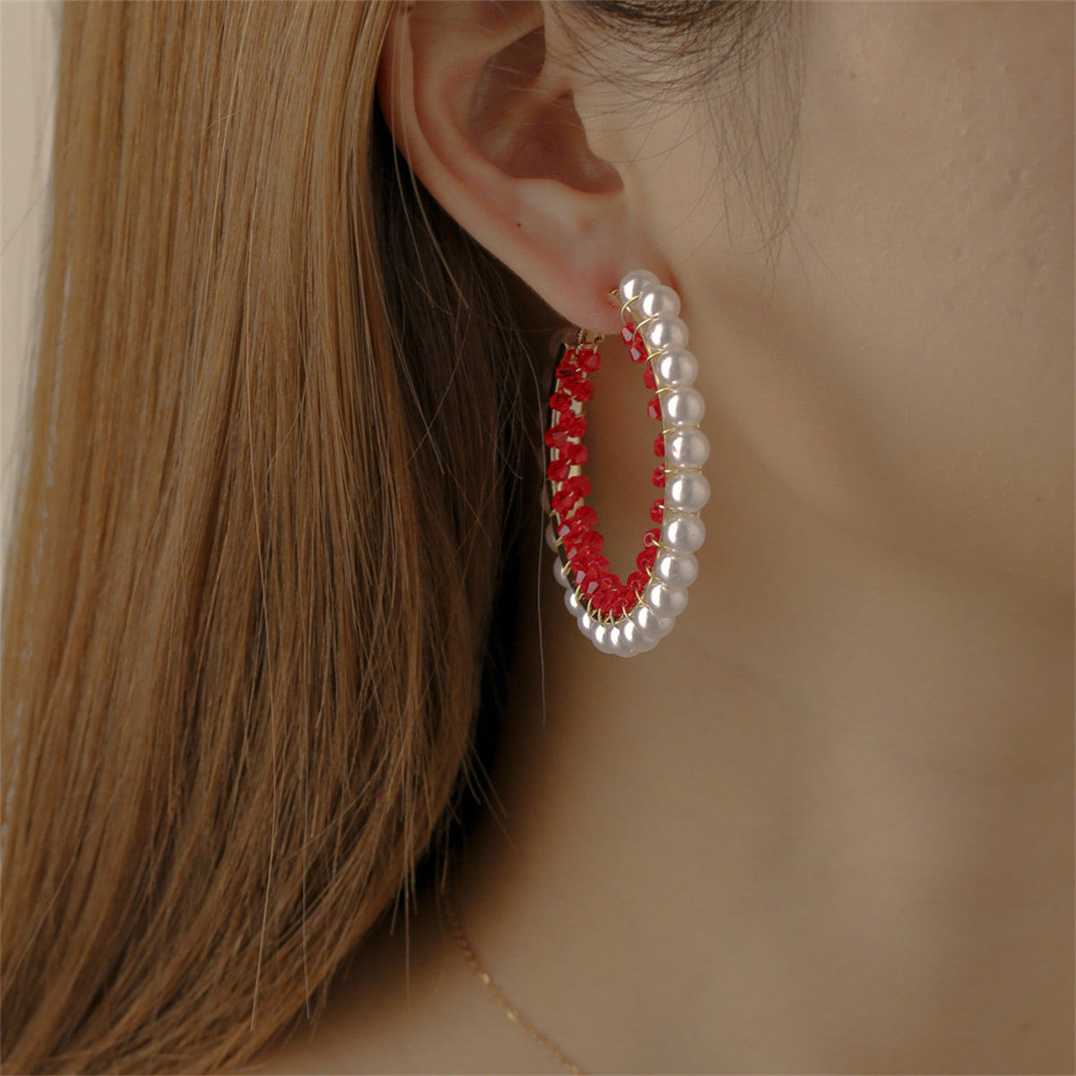 Red Acrylic & Pearl 18K Gold-Plated Hoop Earrings