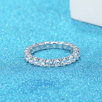 Clear Crystal and Silver-Plated Eternity Band Ring, silver statement rings for women, elegant gift for her, side view