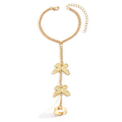 Stunning 18K gold-plated butterfly chain bracelet, perfect for adding a fashionable wrist-to-ring flair to your look.
