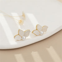 Pearl & 18k Gold-Plated Floral Half-Bloom Stud Earrings