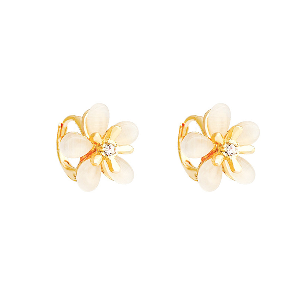 Cat's Eye & Cubic Zirconia Flower Huggie Earrings