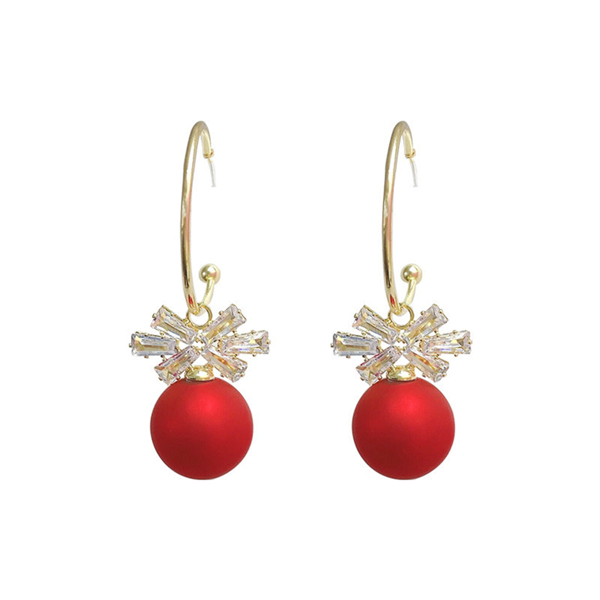Red Resin and Clear Crystal Bow Drop Earrings, drop earrings for women, vintage-inspired design, front view