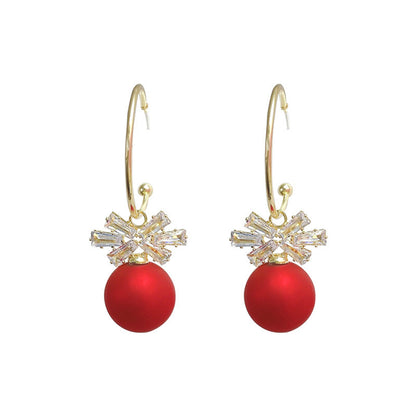 Red Resin and Clear Crystal Bow Drop Earrings, drop earrings for women, vintage-inspired design, front view