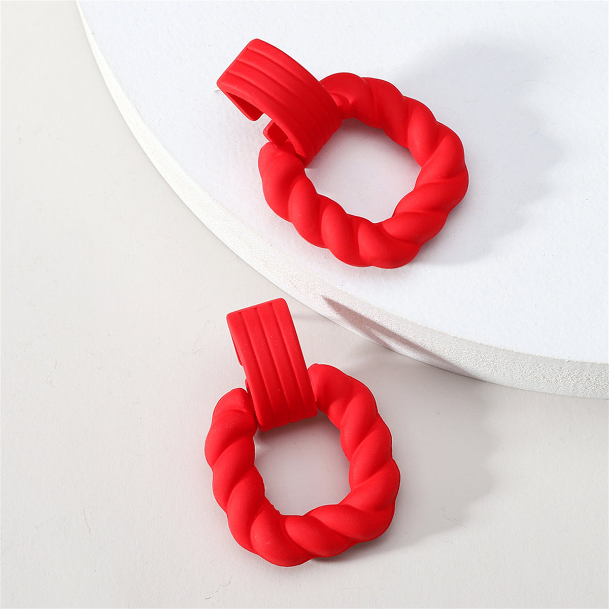 Red Resin and Silver-Plated Twine Square Drop Earrings, silver drop earrings for women, dainty minimalist design, side view