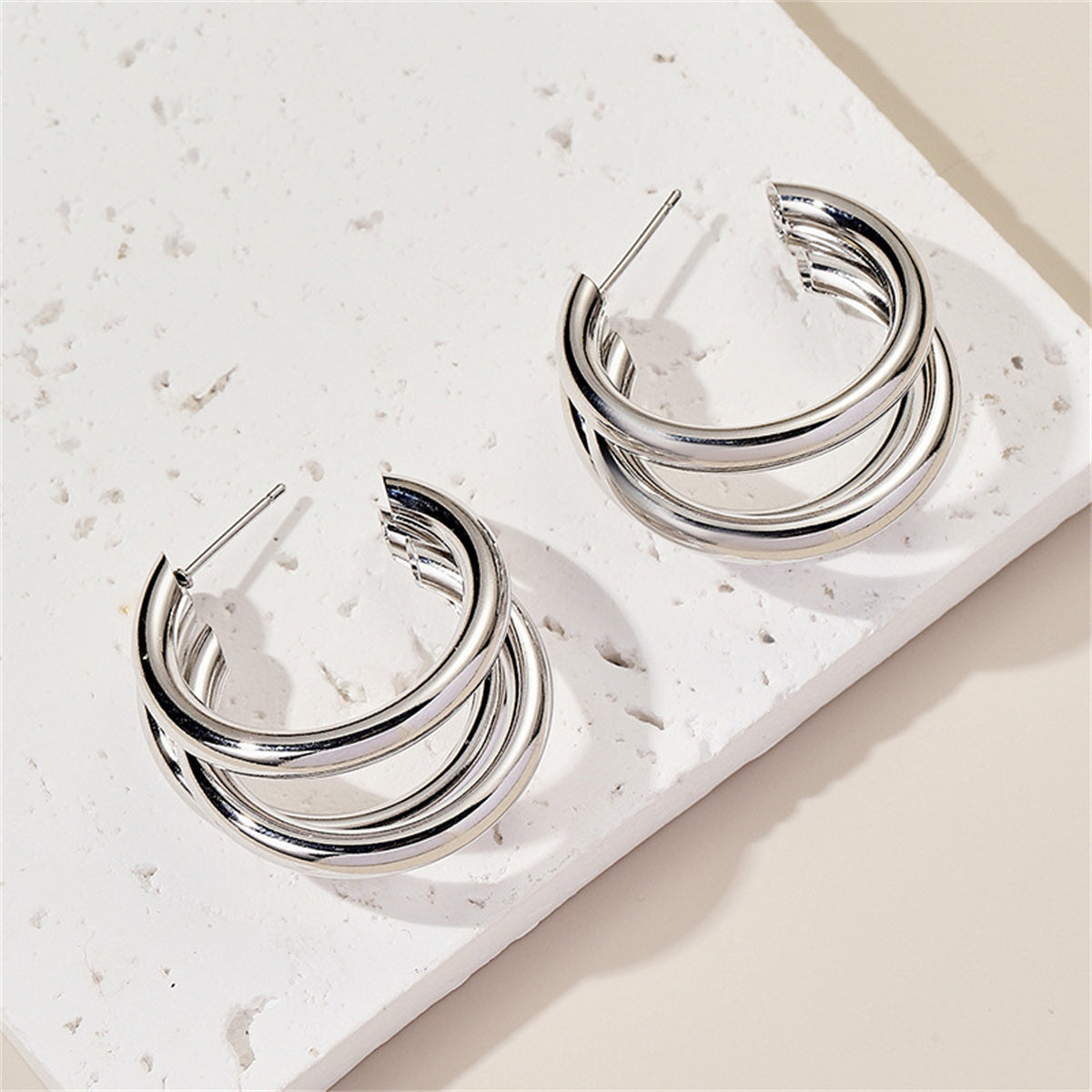 Silver-Plated Layered Half-Hoop Earrings