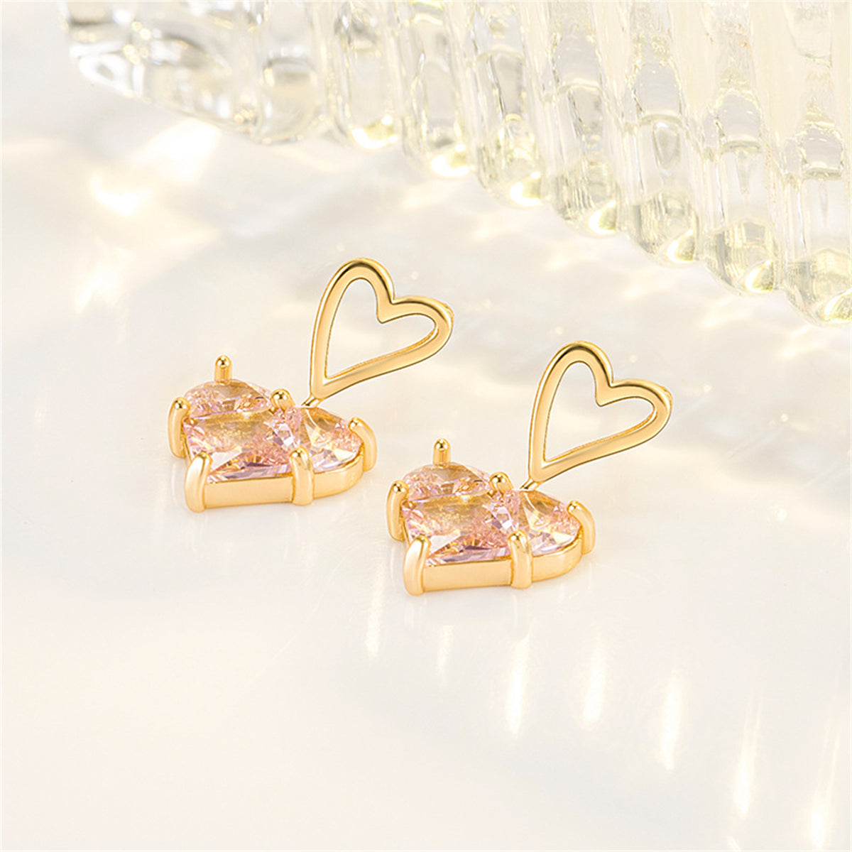 Crystal & 18K Gold-Plated Openwork Heart Drop Earrings