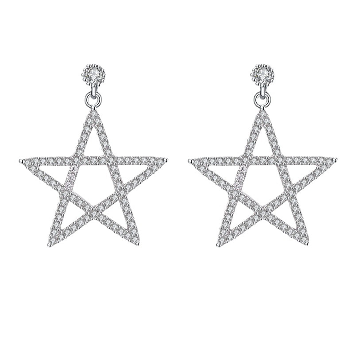Cubic Zirconia & Silver-Plated Openwork Star Drop Earrings