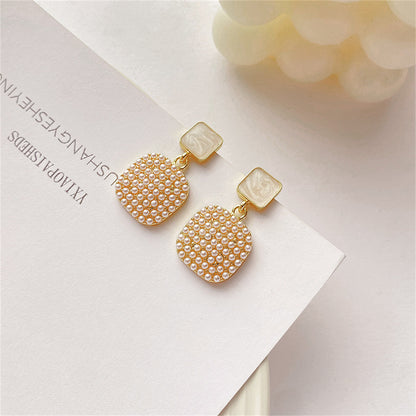 Enamel and Pearl 18K Gold-Plated Square Drop Earrings, gold drop earrings for women, botanical inspired, front view