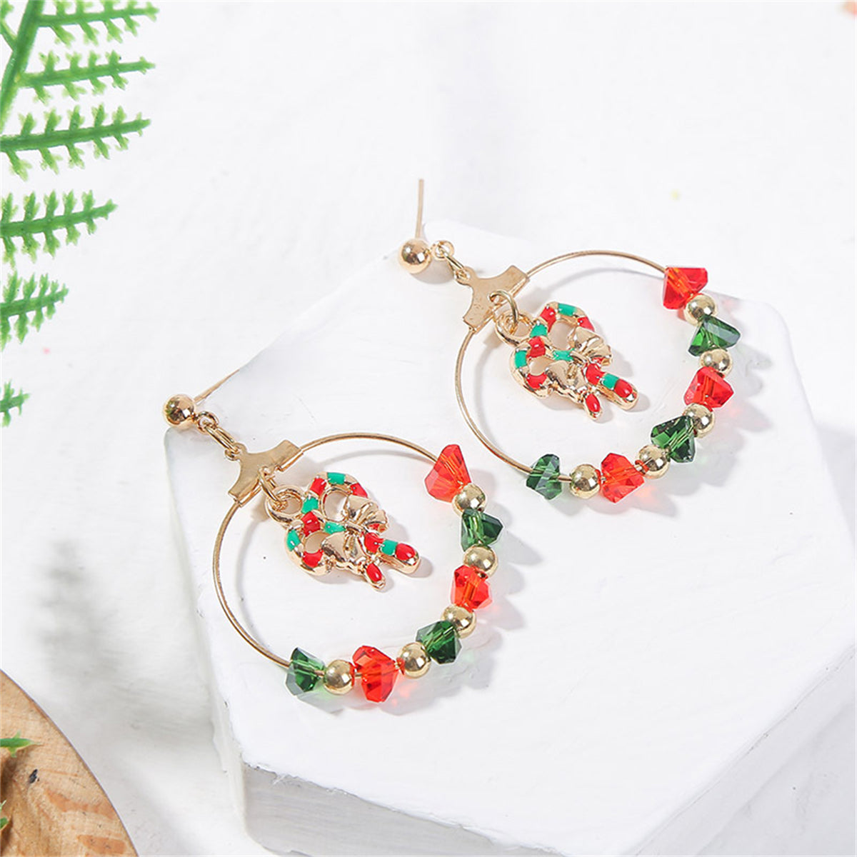 Red Enamel and Acrylic 18K Gold-Plated Candy Cane Drop Earrings, gold drop earrings for women, side view