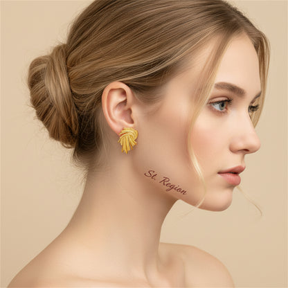 18K Gold-Plated Abstract Spiral Milgrain Stud Earrings - Street Region
